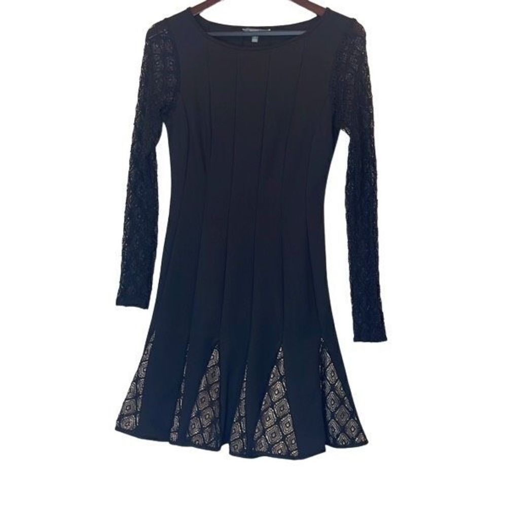 Catherine Malandrino for Design Nation lace long sleeve black fit flare dress 6 - Picture 3 of 8